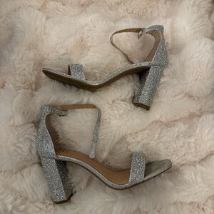 Elegant Silver Glitter Block Heels